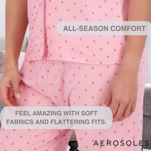 Aerosoles Women's Notch Colder Cozy PJS 2 قطعة مريحة مريحة لينة من القطن الناعم. in Saudi Arabia