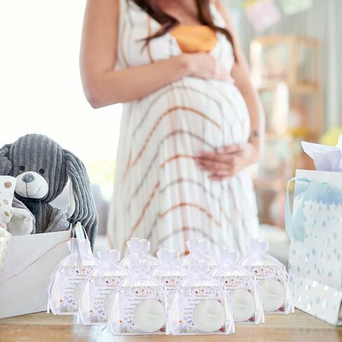 MTLEE 50 Sets Baby Shower Candle Favors for Guests Including 50 Pcs Tea Light Candles and 50 Thank Tags and 50 Return Gift Bags for Baby Shower Gender Reveal Party Favors (Flowers, Pink) in Saudi Arabia