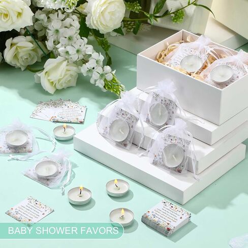 MTLEE 50 Sets Baby Shower Candle Favors for Guests Including 50 Pcs Tea Light Candles and 50 Thank Tags and 50 Return Gift Bags for Baby Shower Gender Reveal Party Favors (Flowers, Pink) in Saudi Arabia