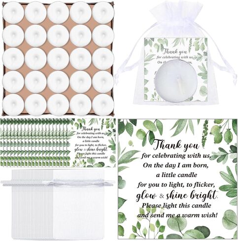 Mtlee 50 Sets Fabric Shower Candle Favors للضيوف بما في ذلك 50 Pcs Tea Light Candles و 50 Thanks Tags و 50 حقيبة هدايا للعودة لمادة جنس الطفل الكشف عن الحفلات (الزهور ، الوردي) in Kuwait