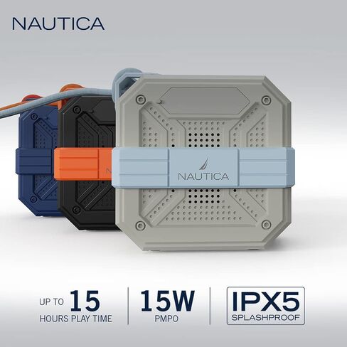 Nautica Bluetooth Portable Speaker, Waterproof Wireless Speaker, Outdoor Speaker, Bluetooth Patio Speakers, Loud Sound, Clear Audio, USB Drive, 15-Hour Playtime (Navy-White) in Saudi Arabia