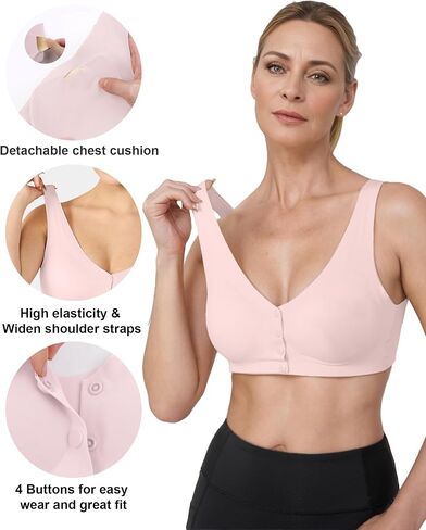 Front Closure Bras for Women, Wierless Bra, Seamless Sleep Bras, Full Coverage Comfortable Bras for Senior Women in Saudi Arabia