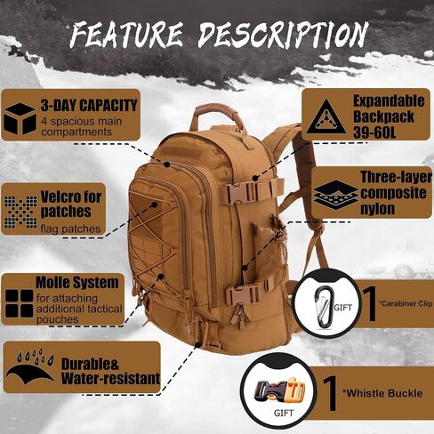 Military Tactical Backpack 3 Day Pack Expandable Backpack Army Daypack for Hiking Gym Sport Camping (Green) in Saudi Arabia