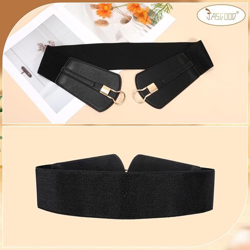 JASGOOD Women Elastic Wide Belt Ladies Stretchy Waist Belt for Dress with Gold Buckle in Saudi Arabia