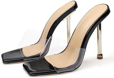 Women's Transparent Strap Stilettos Sexy Slides Sandals Fashion Clear Square Open Toe Comfortable Slingback Slip-On High Heels Prom Party Dress Mules Sandals in Saudi Arabia