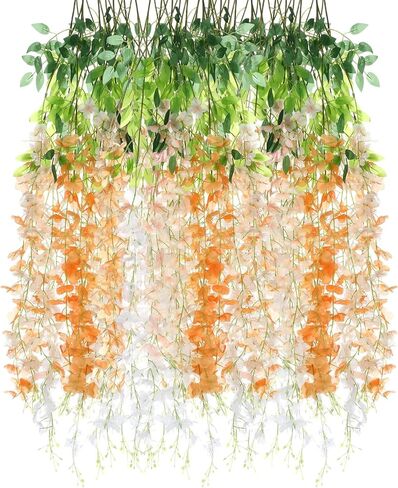 24 Pcs Wisteria Hanging Flowers 3.6 Feet Artificial Fake Wisteria Flower Vine Garland Ratta for Backdrop Wedding Decor Home Party(Pink, White) in Saudi Arabia