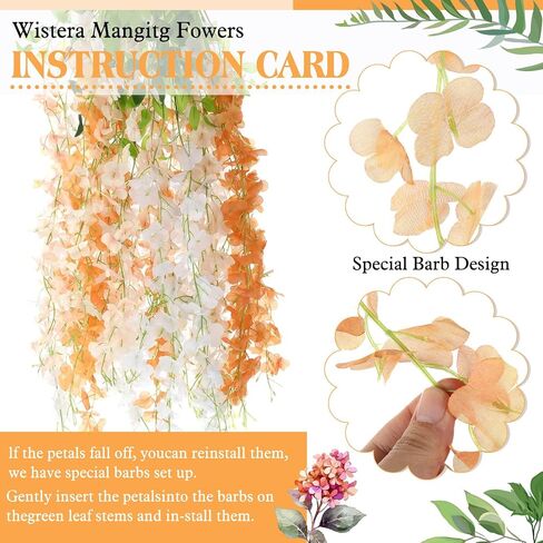 24 Pcs Wisteria Hanging Flowers 3.6 Feet Artificial Fake Wisteria Flower Vine Garland Ratta for Backdrop Wedding Decor Home Party(Pink, White) in Saudi Arabia