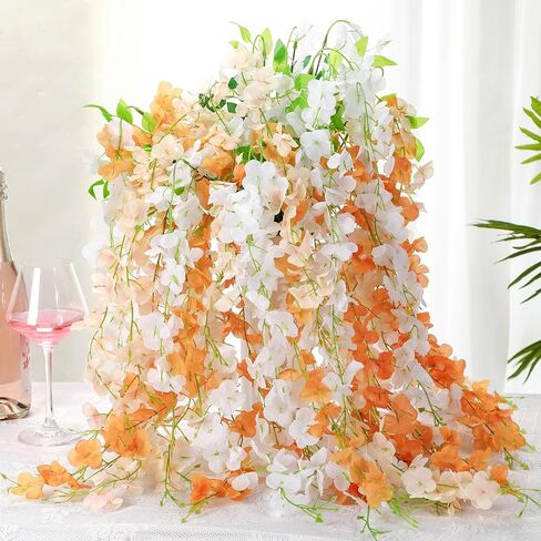 24 Pcs Wisteria Hanging Flowers 3.6 Feet Artificial Fake Wisteria Flower Vine Garland Ratta for Backdrop Wedding Decor Home Party(Pink, White) in Saudi Arabia
