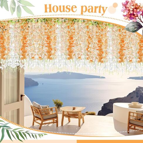 24 Pcs Wisteria Hanging Flowers 3.6 Feet Artificial Fake Wisteria Flower Vine Garland Ratta for Backdrop Wedding Decor Home Party(Pink, White) in Saudi Arabia