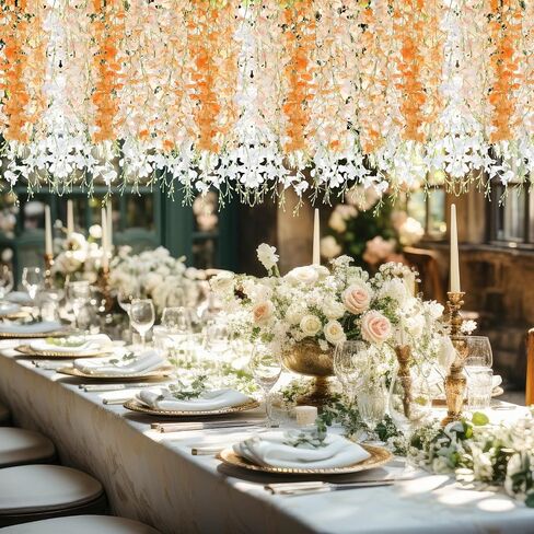 24 Pcs Wisteria Hanging Flowers 3.6 Feet Artificial Fake Wisteria Flower Vine Garland Ratta for Backdrop Wedding Decor Home Party(Pink, White) in Saudi Arabia