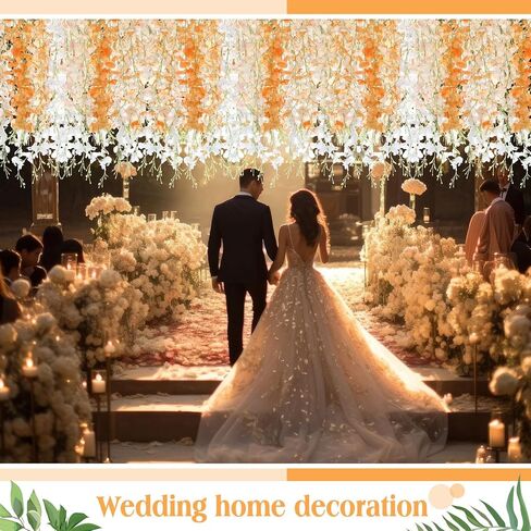 24 Pcs Wisteria Hanging Flowers 3.6 Feet Artificial Fake Wisteria Flower Vine Garland Ratta for Backdrop Wedding Decor Home Party(Pink, White) in Saudi Arabia