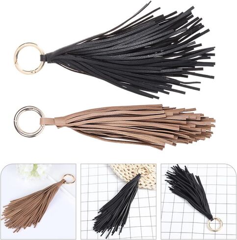 Womens Backpack and Purse Set, 2Pcs Women Leather Tassels Keychain and Keyring Holder, Car Decor, Coffee Black Lanyard Wallet in Saudi Arabia