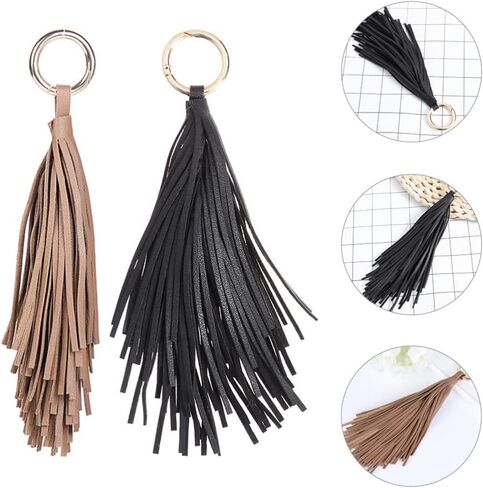 Womens Backpack and Purse Set, 2Pcs Women Leather Tassels Keychain and Keyring Holder, Car Decor, Coffee Black Lanyard Wallet in Saudi Arabia