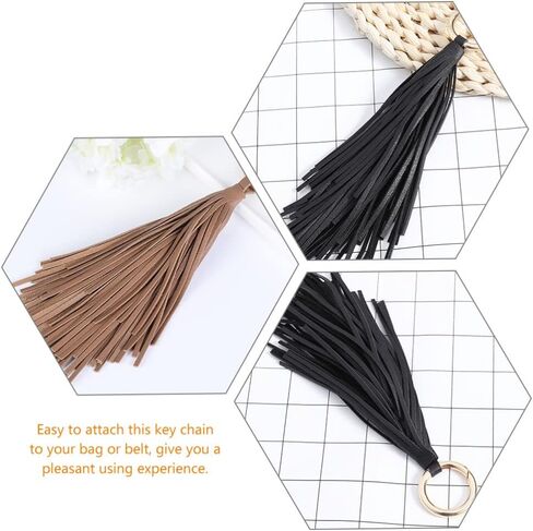 Womens Backpack and Purse Set, 2Pcs Women Leather Tassels Keychain and Keyring Holder, Car Decor, Coffee Black Lanyard Wallet in Saudi Arabia