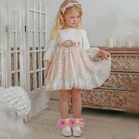 Toddler Girls Double Lace Ruffle Rainbow Socks Turn Cuff Shimmering Big Ruffle Dress Lace Socks in Kuwait