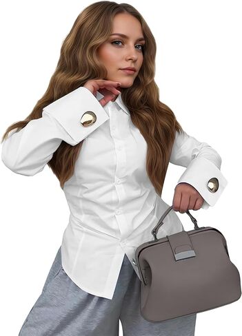 oshoplive Women's Elegant Office Work Blouse Shirt Tops Dressy Long Sleeve Collar V Neck Shirts in Kuwait
