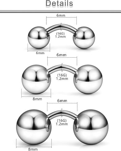 Yaalozei G23 Titanium 16g 14g 12g كرات ثقب كبيرة حلقات PA خارقة المجوهرات Hypoallergenic خارجيا ملولق المنحنى in Kuwait