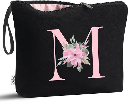 Vavabox A-Z Personalized Makeup Bag, Birthday Gifts for Women Mom, Gifts for Best Friend, Bride Bridesmaid Cosmetic bag (M, Black) in Saudi Arabia