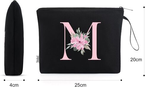 Vavabox A-Z Personalized Makeup Bag, Birthday Gifts for Women Mom, Gifts for Best Friend, Bride Bridesmaid Cosmetic bag (M, Black) in Saudi Arabia