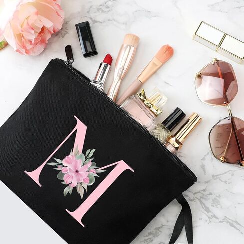 Vavabox A-Z Personalized Makeup Bag, Birthday Gifts for Women Mom, Gifts for Best Friend, Bride Bridesmaid Cosmetic bag (M, Black) in Saudi Arabia