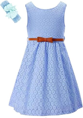 BINPAW Girls Sleeveless Flower Lace Dress for Wedding with Belt in Kuwait