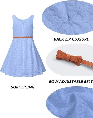 BINPAW Girls Sleeveless Flower Lace Dress for Wedding with Belt in Kuwait