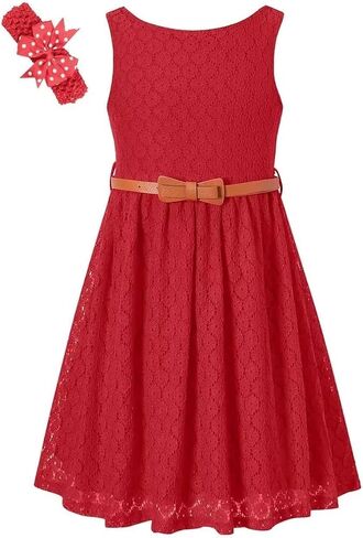 BINPAW Girls Sleeveless Flower Lace Dress for Wedding with Belt in Kuwait