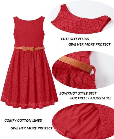 BINPAW Girls Sleeveless Flower Lace Dress for Wedding with Belt in Kuwait