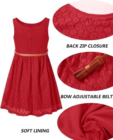 BINPAW Girls Sleeveless Flower Lace Dress for Wedding with Belt in Kuwait