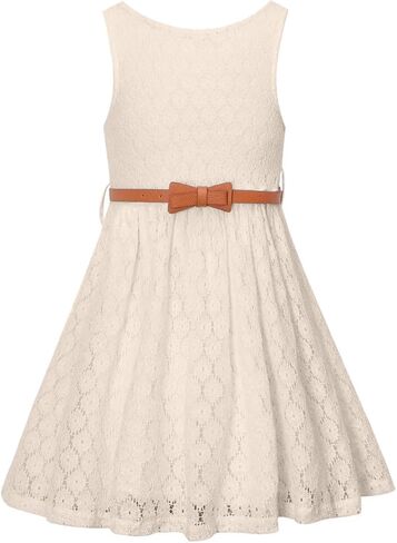 BINPAW Girls Sleeveless Flower Lace Dress for Wedding with Belt in Kuwait