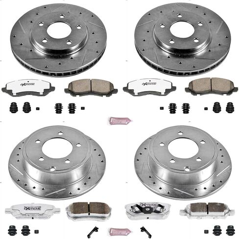 Power Stop K4017-26 منصات الفرامل الأمامية والخلفية Z26 من ألياف الكربون مع مجموعة دوارات الفرامل المحفورة والذاتية لـ Mitsubishi Lancer 2008-2017 [نموذج محدد] in Saudi Arabia