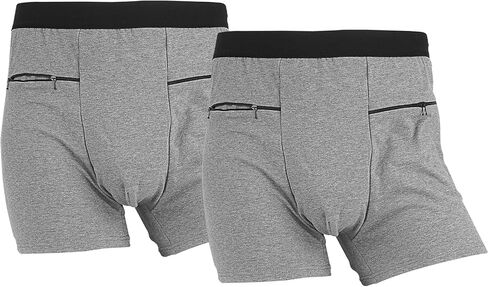 LUEXBOX Pocket Underwear for Men with Secret Hidden Pocket, Travel Boxer Briefs, 2 Packs (Gray) in Kuwait