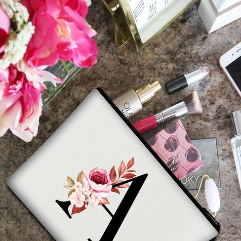 Vavabox A-Z Personalized Makeup Bag, Birthday Gifts for Women Mom, Gifts for Best Friend, Bride Bridesmaid Cosmetic bag (M, Black) in Saudi Arabia