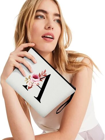 Vavabox A-Z Personalized Makeup Bag, Birthday Gifts for Women Mom, Gifts for Best Friend, Bride Bridesmaid Cosmetic bag (M, Black) in Saudi Arabia