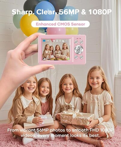 56MP Digital Camera, FHD 1080P Point & Shoot Camera with 32GB SD Card, 2 Batteries, and Lanyard, Ideal for Kids & Teens, Suitable Gift for Girls in Kuwait