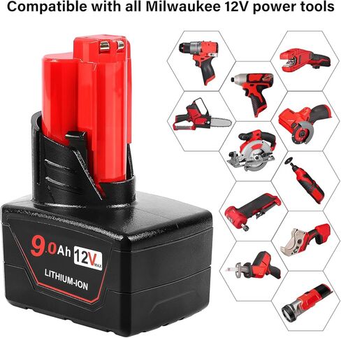 بطارية 12V 9.0AH استبدال لبطارية Milwaukee M-12 4Pack مع شاحن in Kuwait