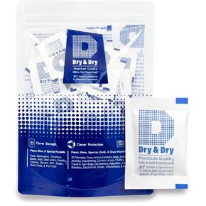 Dry & Dry 5 Gram [50 Packets] Premium Silica Gel Silica Gel Packets Desiccants Silica Gel Packs - Rechargeable Moisture Absorbers, Desiccant Packets