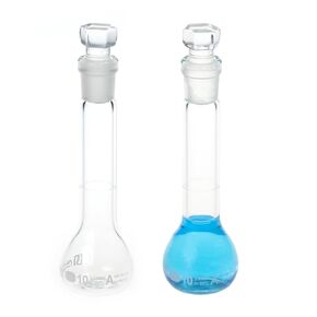 10ML Volumetric Measuring Flask Set NS10/13 Glass Stopper, Graduated, ASTM Class A Borosilicate Glass 3.3 for Laboratory, 2PCS
