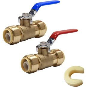 (Pack of 2) EFIELD 1/2 Inch Push-Fit Full Port Ball Valve for Hot and Cold Water with a Disconnect Clip,Brass UPC Certified