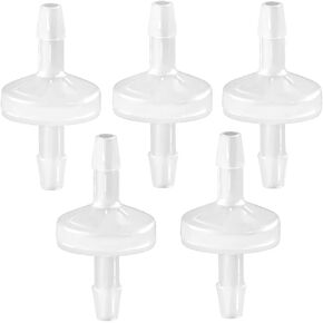JoyTube 5 Packs Check Valve 1/8"(3MM) One-Way PVDF Plastic Hose Barb for Fuel Gas Liquid Air