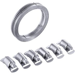 DIY Hose Clamp System Kit, 9.8 FT Band + 6 Fasteners, 304 Stainless Steel Band Clamp Pipe Clamp Screw Clamp Metal Hose Clamp Large Adjustable for Ductwork, Pole Mount, Metal Strapping