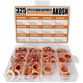 325 PCS, 10 Sizes, Premium Copper Metric Sealing Crush Washers Assortment Kit, Upgraded Flat Ring Oil Drain Plug Crush Washer Gasket Seal Assortment Set, Banjo Bolt Washer for Automotive, Motorcycles