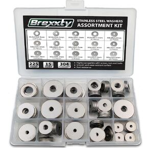 Fender Washers for Screws — 225Pcs Washers Assortment, Washers for Bolts in 15 Different Sizes (M2 M2.5 M3 M4 M5 M6 M8 M10 M12)—Stainless Steel Washers for Home & Industrial Usage