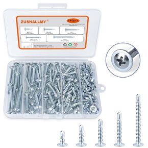 140 Pcs #8 Self Tapping Screws for Metal, Sheet Metal Screws Assortment Kit, Modified Truss Head Zinc-Plated Steel Screws, Includes 5 Size (1/2in, 3/4in, 1-1/4in, 1in, 2in)