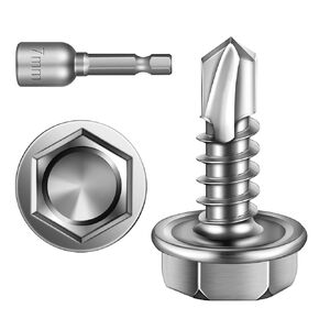 100pcs #12×2" Self Tapping Screws, 410 Stainless Steel Self Tapping Tek Screws, Hex Washer Head Self Drilling Screws, High-Strength Stainless Steel Screws