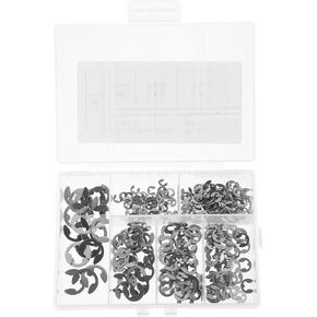 غسالات من الفولاذ المقاوم للصدأ 300 قطعة 304 غسالة مفتوحة من النوع E-Type Circlips مجموعة متنوعة من حلقات التثبيت الدائرية من النوع E لفتح مجموعة متنوعة من الحلقات الدائرية in Kuwait