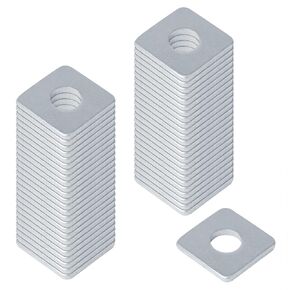50 Pack 1-1/8" x 1-1/8" Galvanized Steel Square Washers Plate, Fit 3/8" Bolt Square Bearing Plate Washer Fastener Hardware, Thickness 3mm