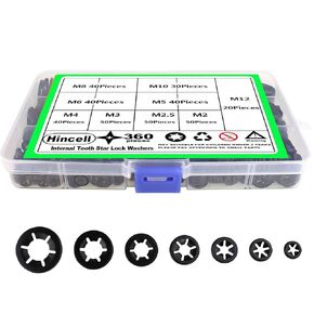 Internal Tooth Star Lock Washers,Hincell 360 Pieces 9 Sizes Push Nuts Assortment,Quick Speed Locking Washers, Push Nuts, Speed Clips Retaining Clips Fasteners Assortment Kit