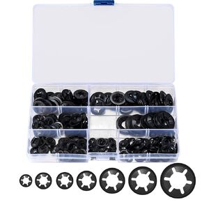 340 Pcs Internal Tooth Starlock Washers Assortment Kit, Push on Speed Clips Fasteners Washers, 65Mn Steel StarLock Washers, Quick Speed Locking Washers, [7 Sizes] M3/M4/M5/M6/M8/M10/M12
