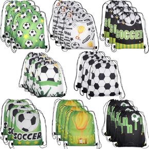 24pcs Soccer Goodie Bags for Kids/Teenagers, Soccer Party Favors Bags, Drawstring Bag Soccer Birthday Party Supplies for Boys